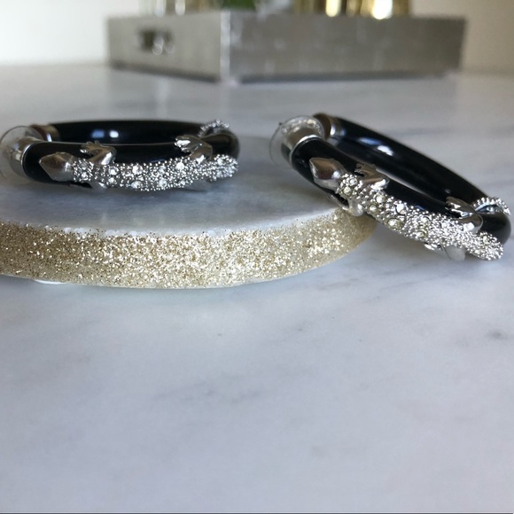 Unique Silver Gecko Hoops With Rhinestones - Picture 5 of 6